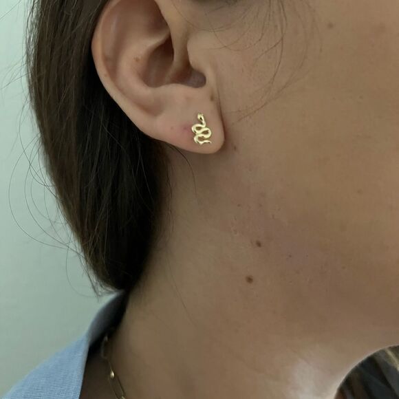 14k real gold snake earrings , stud earrings perfect gift - Picture 2 of 7